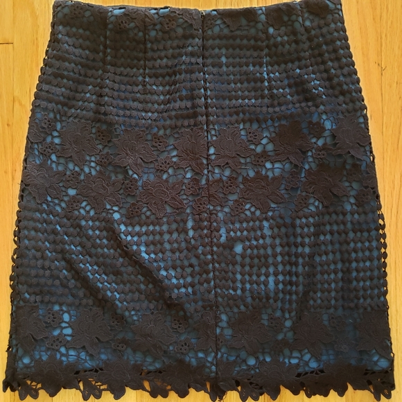 LOFT Ann Taylor Teal Black Lace Skirt Size 0 Romantic Goth - Picture 5 of 7